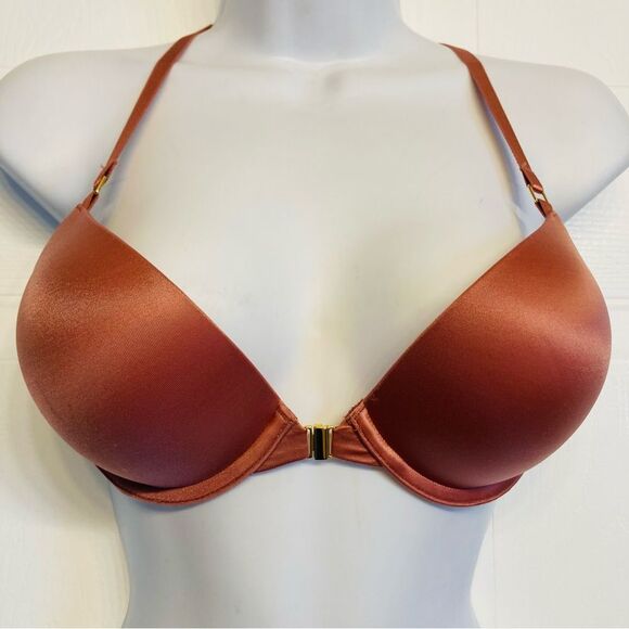 Victoria's Secret Bombshell Plunge Super‎ Push-up Bra 32C Front Closure Mauve - Picture 1 of 11
